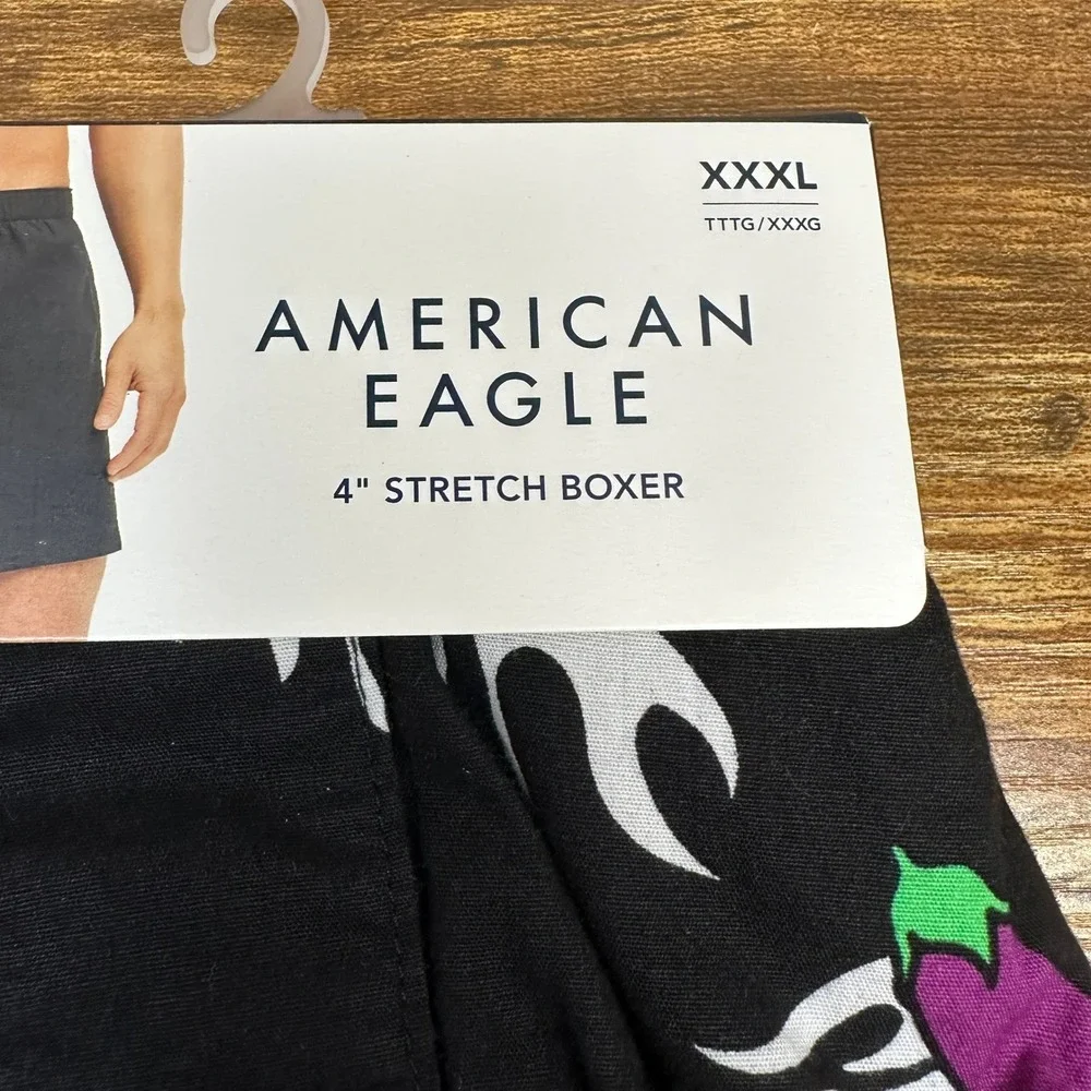 American Eagle Mens XXXL Black Eggplant Flame Print 4 Inch Stretch Boxers NWT